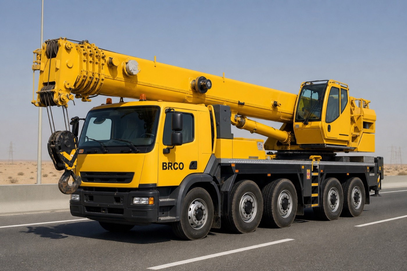 BRCO mobile crane truck on a Saudi desert highway