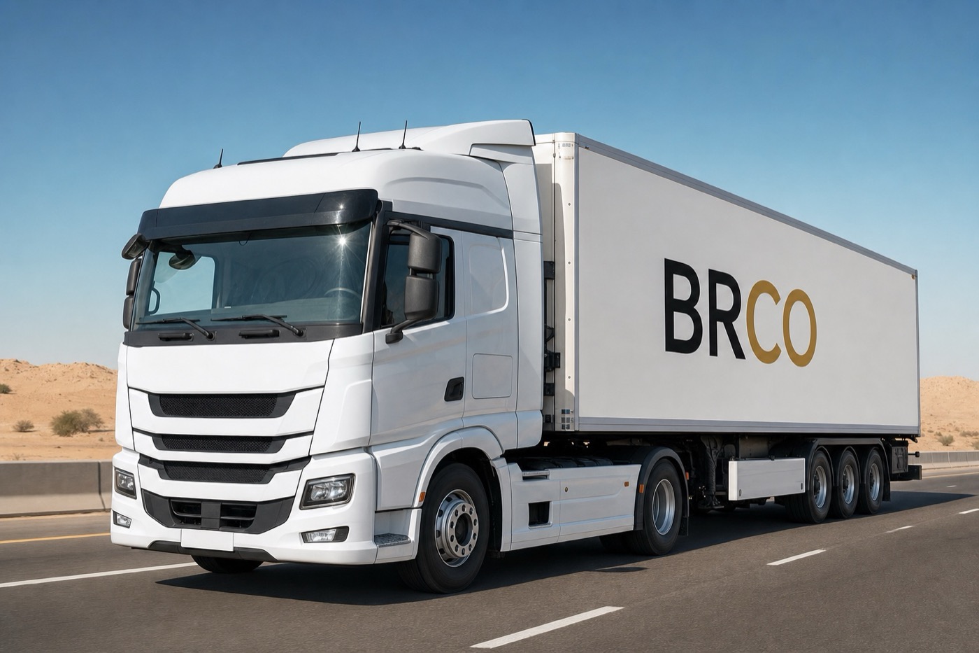 BRCO lorry on a GCC desert highway in Saudi Arabia